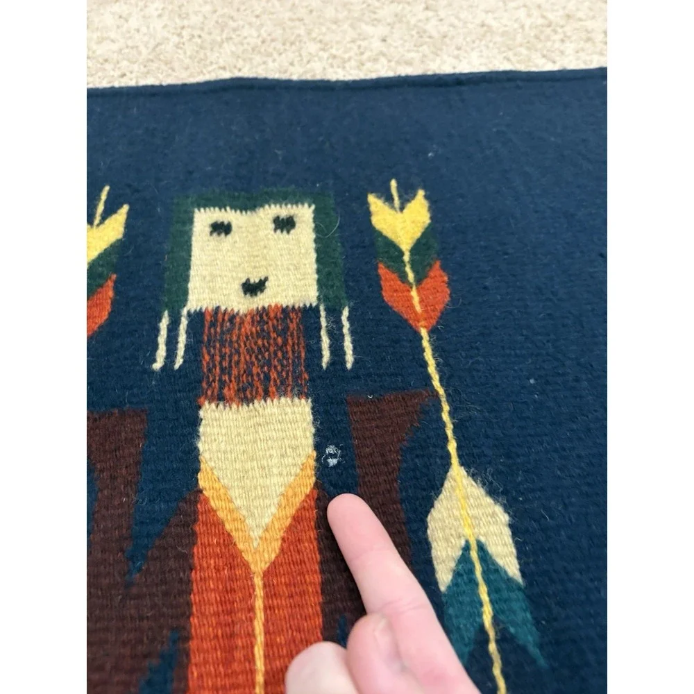 Vintage Handwoven Zapotec Indians Oaxacan Southwest Wool Rug 42